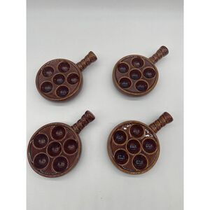Escargot Plate 6 Spots Ceramic Plate with Handle 6” Vintage Set of Four Browne